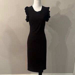 Michael Kors Black Midi Dress with Ruffle Sleeves